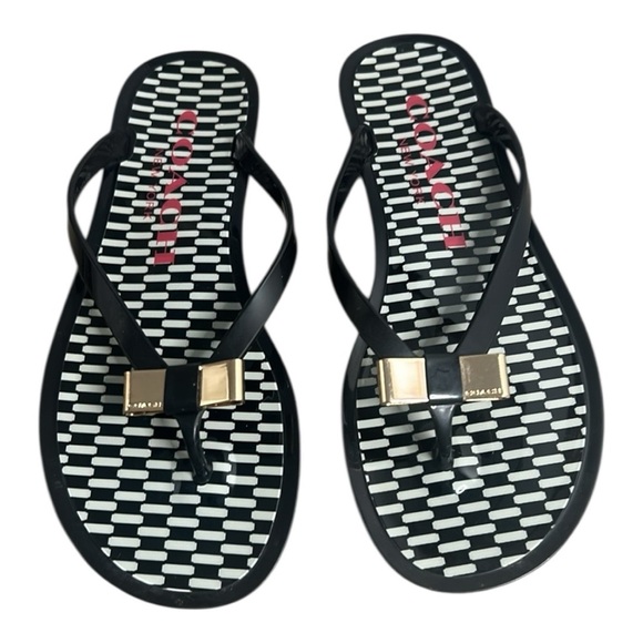Coach New York Landon Gold Bow Thong Flip Flop Sandal Women Size 6 - Picture 1 of 17